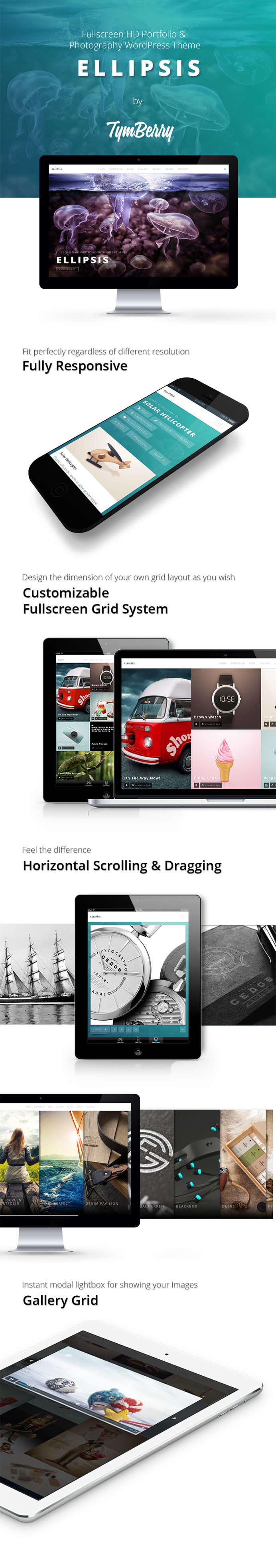 WordPress - Ellipsis - Fullscreen HD Portfolio WordPress Theme | ThemeForest #creative #slideshow #background #gallery #horizontal #photo #portfolio #grid #video #photography #resolution #slider #high #fullscreen