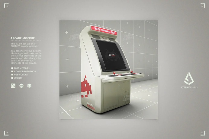 Retro Gaming Arcade SHMUP Cabinet Mockup Template
