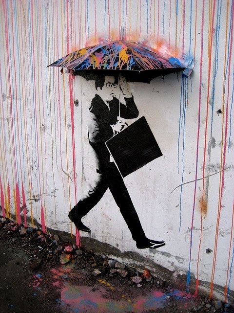 Imaginary Foundation #umbrella #stencil #paint #rain #wall #art #street