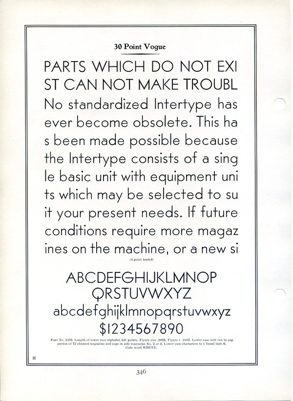 Intertype Vogue Type Specimen #type #specimen #typography