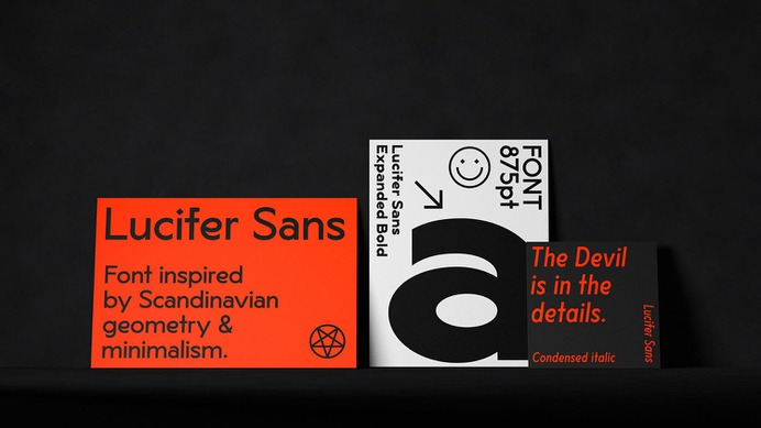 Lucifer Sans Font - Mindsparkle Mag Daniel Brokstad designed Lucifer Sans – a modern sans serif font rooted in Scandinavian geometry and minimalism, mixed with a healthy dose of black metal and irreverent attitude. #logo #packaging #identity #branding #design #color #photography #graphic #design #gallery #blog #project #mindsparkle #mag #beautiful #portfolio #designer