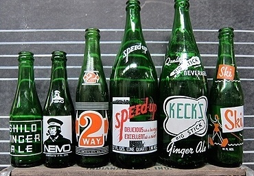 Three Potato Four - Green Glass Soda Bottles #bottles #vintage