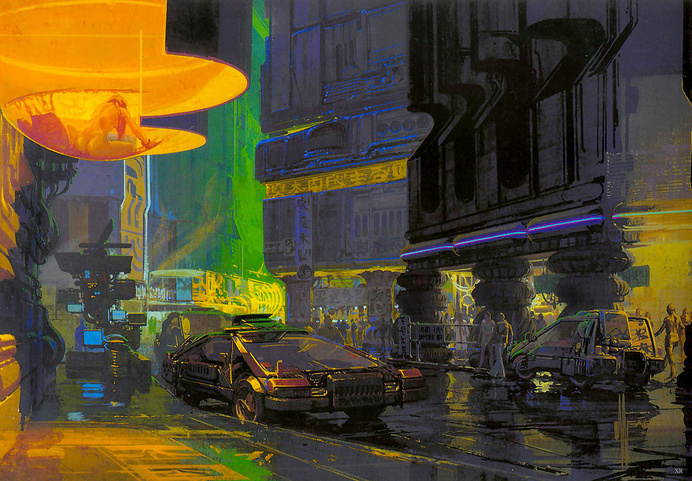 1980 ... Syd Mead- 'Bladerunner' concepts | Flickr - Photo Sharing! #mead #blade #night #runner #concept #art #street #signs #syd #neon