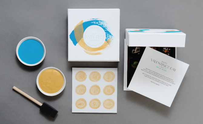C+M valentine's day - Graphic Design portfolio of Marina Groh #valentines #emboss #direct #painted #print #letterpress #sweet #chocolate #craft #paint #mail #day #gold #mailer #love #typography