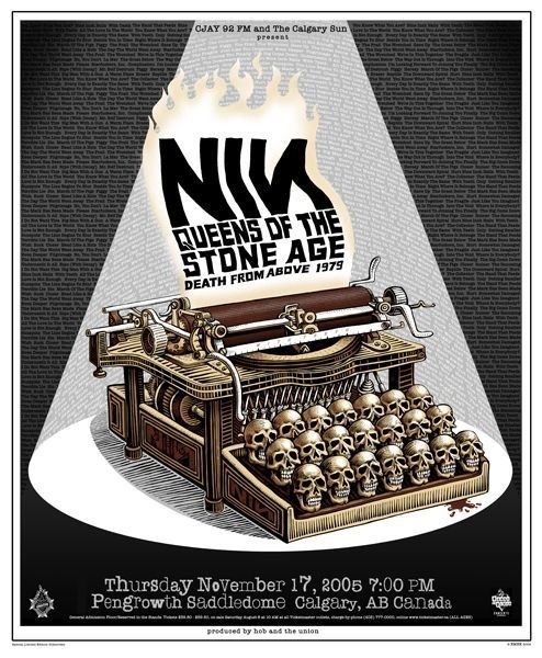 Tumblr #illustration #gig poster #skulls #typewriter #nin #queens of the stoneage
