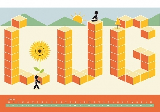 Calendario Algoritmo 2012 on the Behance Network #sun #2012 #calendar #july #orange #illustration #zen
