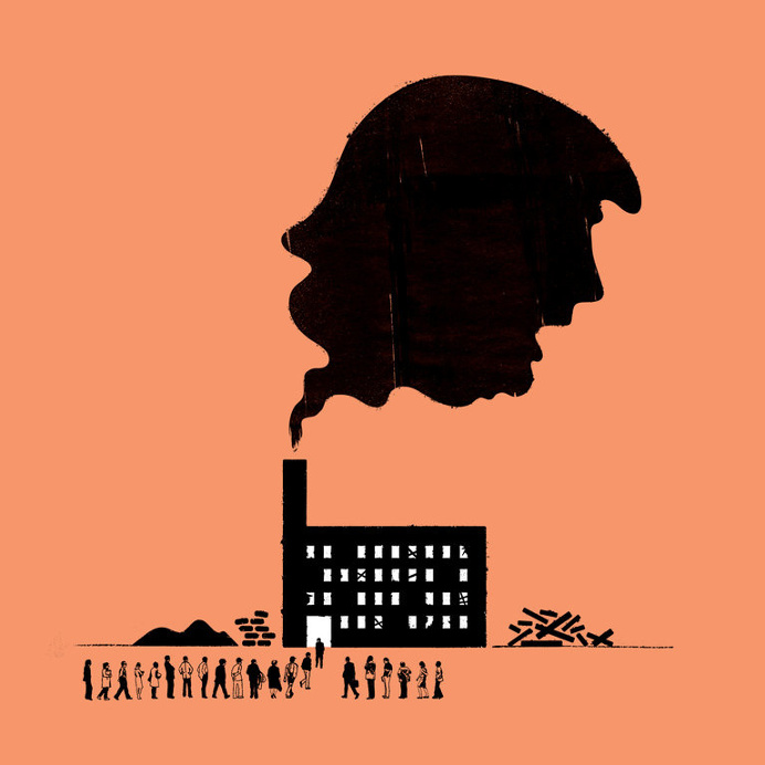 monochromatic illustration nytimes editorial news trump industrial