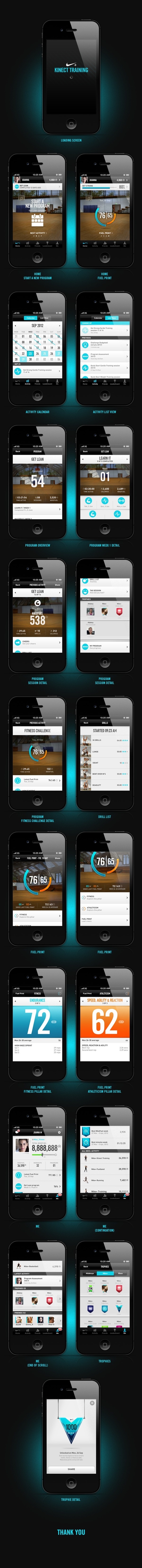 Nike+ Kinect Training (iphone app) on Behance #kinect #ui #iphone #nike #app #xbox