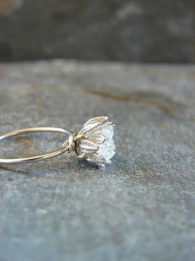 Raw Herkimer Diamond Ring, Wedding Day Her, Raw Crystal Ring for Her, Engagement Ring, Wife Annivers - wedding anniversary for her
