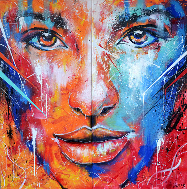 Fire and Ice Abstract Portrait Painting