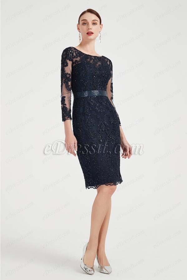 eDressit Dark Blue Sparkle Lace Party Mother of Bride Dress (26200505)
