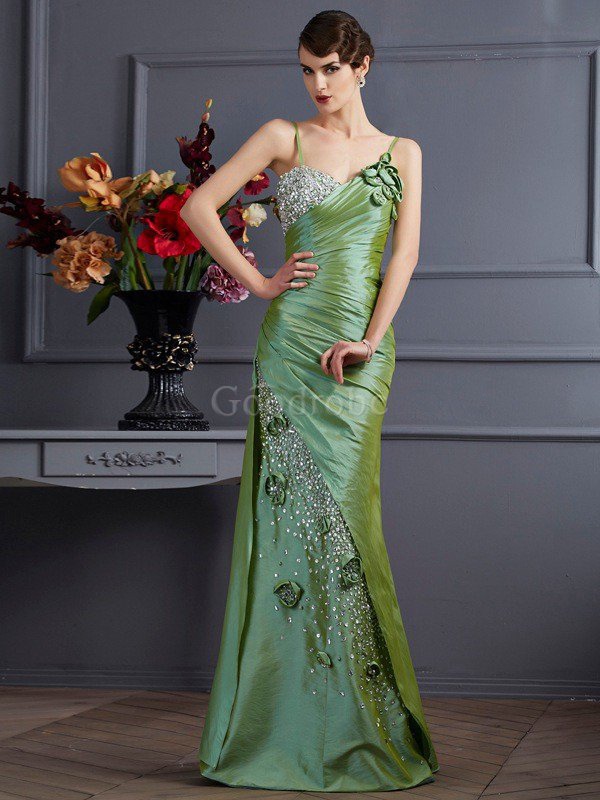 Robe de bal naturel bretelles spaghetti avec sans manches de sirène avec perle