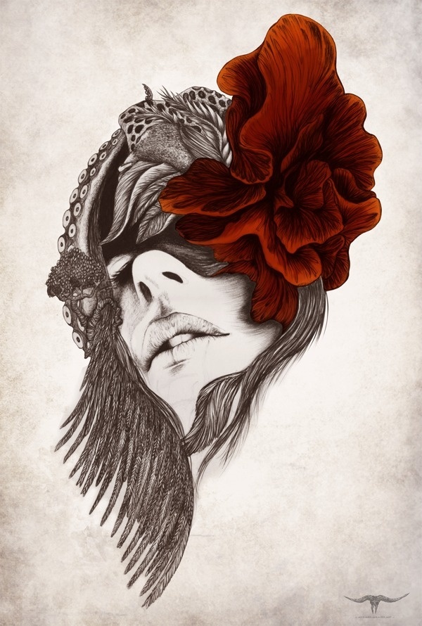 Deathblow on Behance #ink #red #rose #design #illustration #art #drawing #beauty