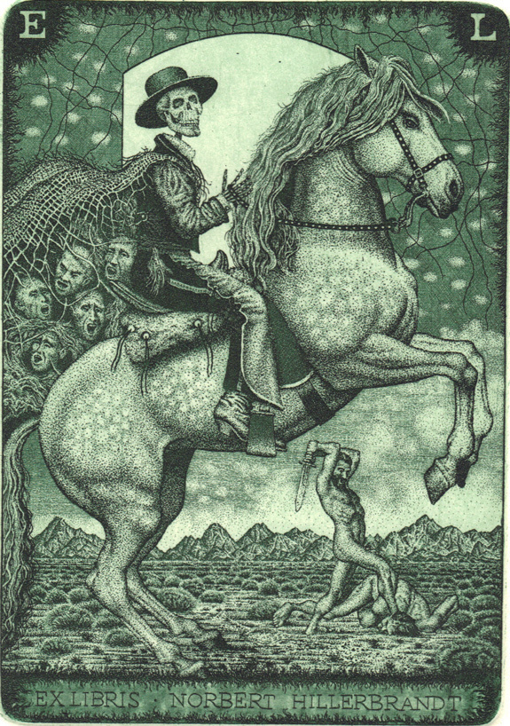 Ex Libris Mr. Reaper (10) 50 Watts #horse #reaper #macabre #print #illustration #etching #rider #skull #death