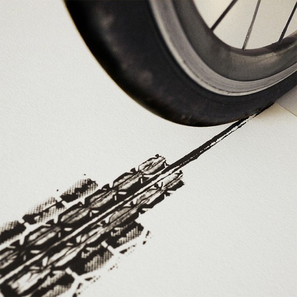 The Empire State Building Made from Bicycle Tracks – Fubiz™ #limited #bicycle #print #tire #empire #the #wheel #building #state #track #poster #painting #bike #art