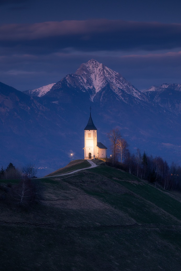 Blue Hour at Jamnik Church in Slovenia.