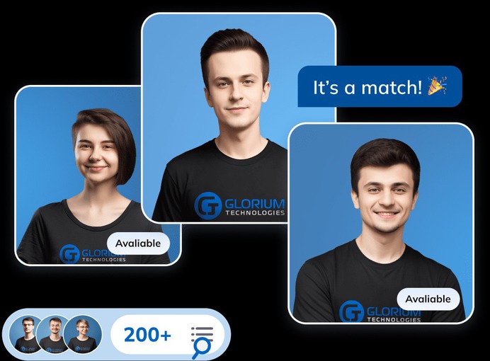 Augment your team with top talent. Assemble the team of your dreams. Just contact Glorium Technologies, and we'll send you the most suitable pieces of the puzzle your team needs. That way, you'll be able to assemble and operate the software development dream team.