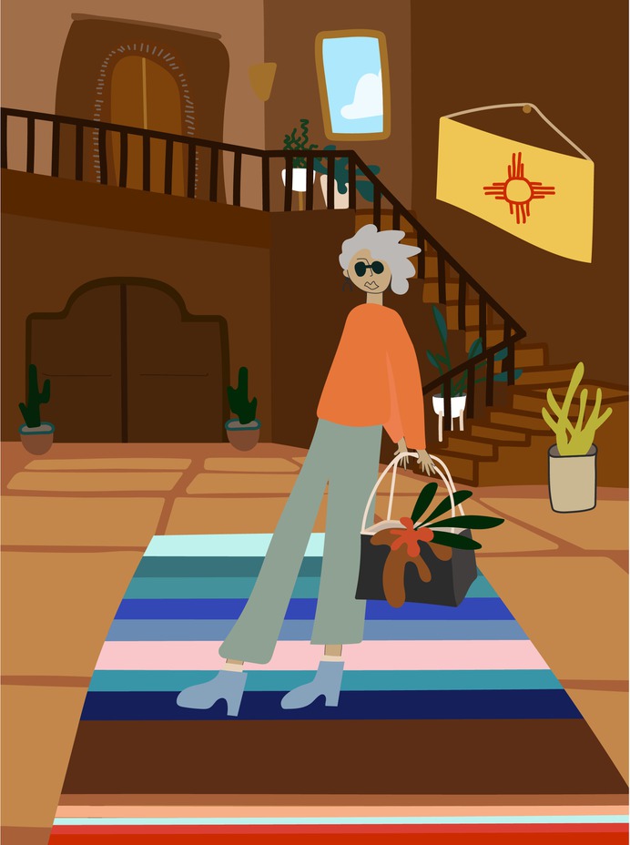 New Mexico woman, stepping into the clouds illustration | By Brittany Byrne for Sheologie | SOUTHWEST, NATURAL, WOMAN, NEW MEXICO, FASHION + STYLE