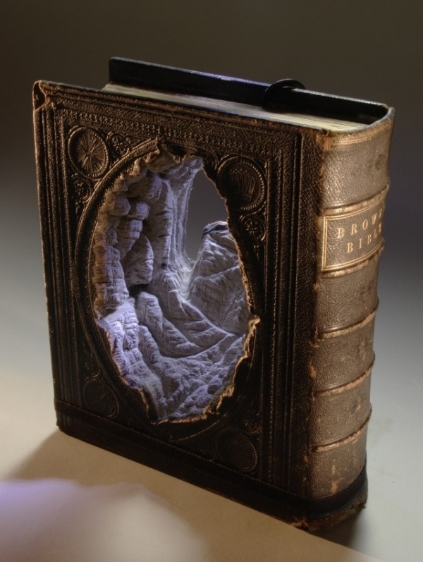 New Carved Book Landscapes by Guy Laramee | Colossal #laramee #book #sculptures #art #guy