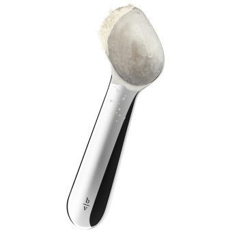 Heat from your hand is transferred to soften ice cream, while the angled head is a more natural wrist motion. #design #product #kitchen #elegant #industrial