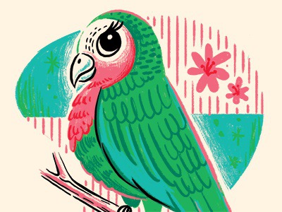 Lady Parrot tiki bar mid-century vintage bird illustration parrot character