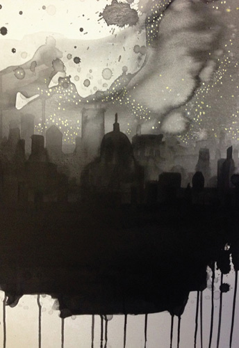 See The City By Starlight Art Print by Rebecca Hunter Easyart.com #ink #cityscape #city #print #design #black #monochrome #poster #skyline