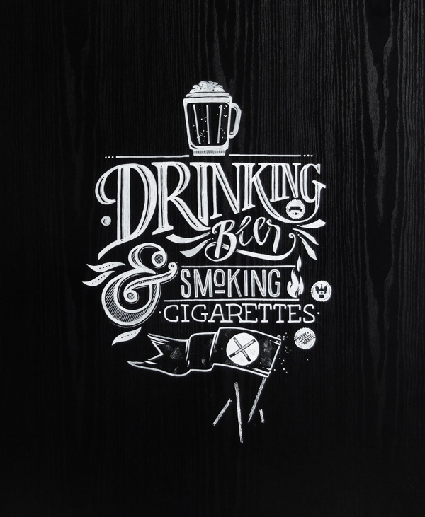 Drinking Beer and Smoking Cigarettes on Behance #cool #beer #lettering #white #smoke #drinking #drink #black #cigarettes #behance #and #typography