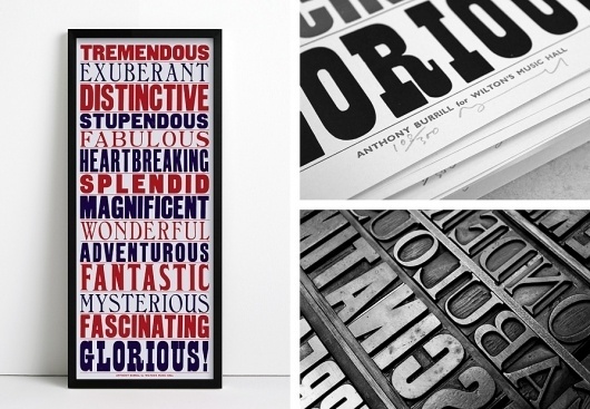 ANTHONY BURRILL - WILTONS MUSIC HALL #woodblock #retro #poster #typography