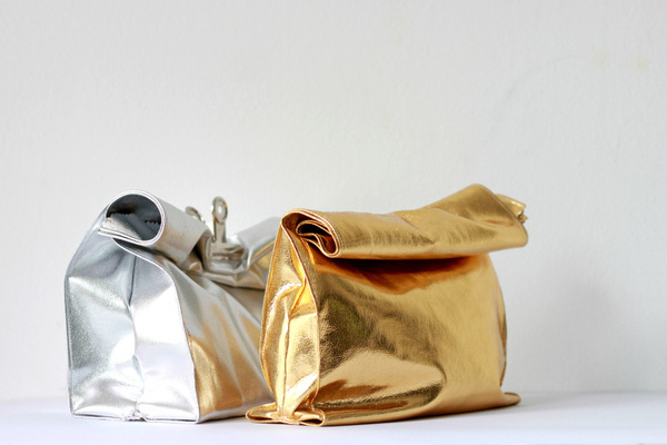 Leather paper bag #bag #silver #leather #gold #diy #paper