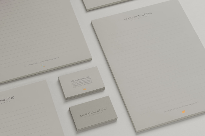 Marangoni Gino | Personal Brand. #lettering #typeface #logo #personalbrand #copper #hotfoil #elegant #sober #minimal #favini #burano