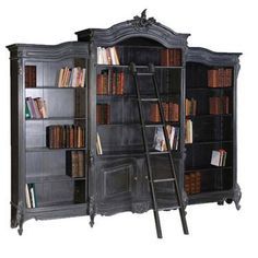 PORTOBELLO ANTIQUE WHITE LIBRARY BOOKCASE - LUXURY HOME FURNITURE Portobello Antique White Library Bookcase made from Mahogany with an authentic aged slightly distressed finish with ladder from our on