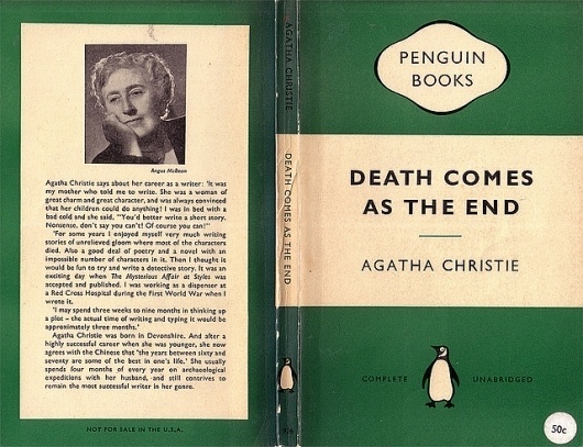 Penguin Books cover for 'Death comes as the end' (1958) | Flickr - Photo Sharing! #design #graphic #book #books #cover #penguin #typography