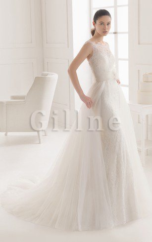Abito da Sposa Coda a Strascico Watteau A Terra Formale in Pizzo Senza Maniche