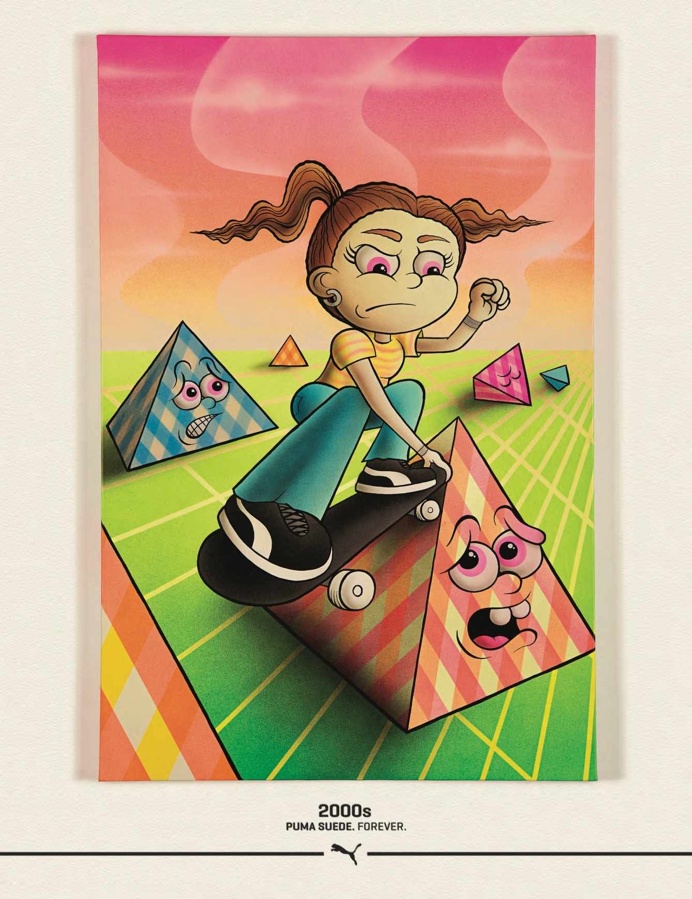 Puma Suede Forever Visual Timeline — 2000s — Airbrush Art by Buff Monster #airbrush #skateboard #design #board #pyramic #art #girlpower