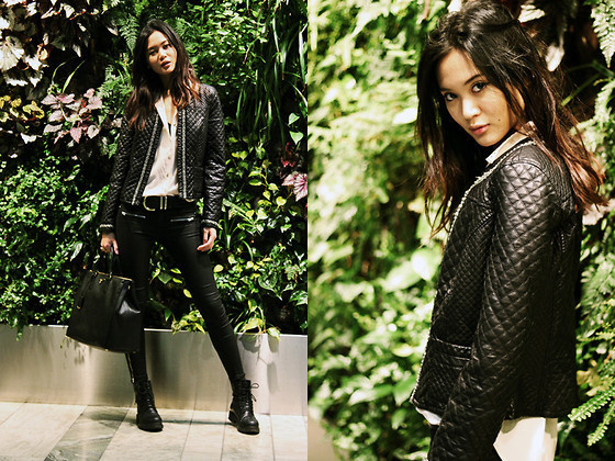 Zara Jacket, Zara Shirt, Prada Bag, Rules By Mary Belt, Gina Tricot Pants, Vagabond Boots #fashion #photography #woman