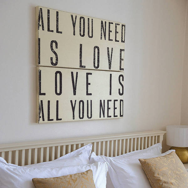 'All You Need Is Love' Wooden Sign #quote #beige #black #love #swords #typo #typography