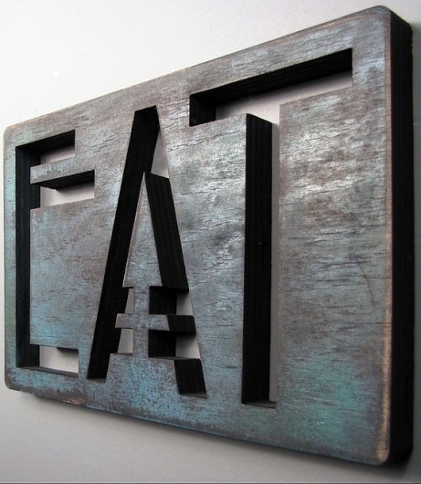 EAT Hand Painted Wooden Sign Blue Green Small by studio724 on Etsy #sign #wood #eat #typography
