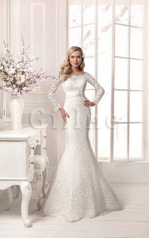 Abito da Sposa Tondo Elegante Bordo Ondulato Allacciato in Pizzo