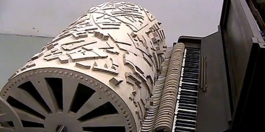 Pianola City Music: Playing a Cityscape as a Piano Score - information aesthetics #sculpture #piano #installation #city #map #sound #data