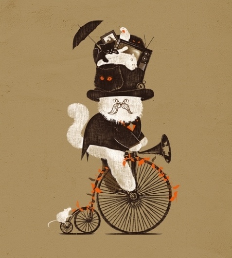 João Lauro Fonte #print #cat #illustration #hat #bowler