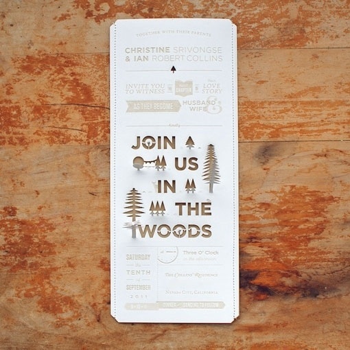 design work life » Christine & Ian's Wedding Invitations #wedding #invite #cut #invitation #woods #laser #wood #paper