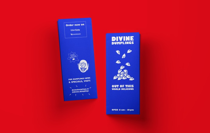 We were hired by a Toronto-based digital restaurant to create a brand identity, print and digital applications for their launch. The inspiration for the identity came from the story of the semi-historical Chinese monk, Budai, who allegedly lived in 10th century China. Photo of the take-out menu front and back cover