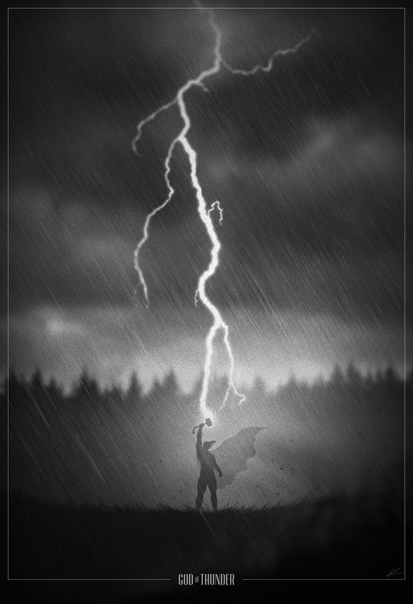Thor noir poster by Marko Manev #movie #white #black #and