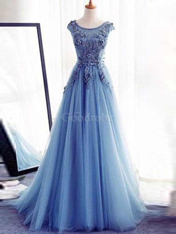Robe de bal manche nulle de mode de bal en tulle longueur au ras du sol au niveau de cou