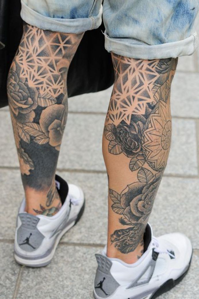 Black and Grey Leg Tattoo
