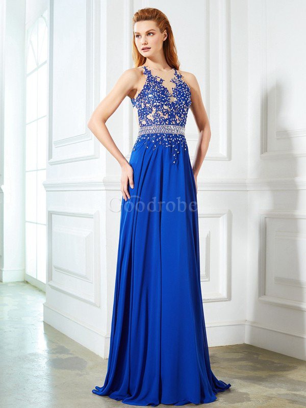 Robe de soirée naturel en chiffon de traîne courte de princesse appliques
