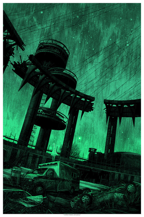 "but there #horror #night #illustration #industrial #glow #apocalpyse #bridge #surreal #eerie