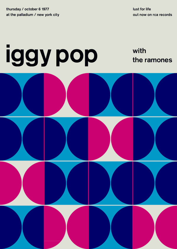 iggy pop at the palladium, 1977 - swissted #minimalism #colors #poster #music #circle #concert