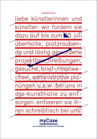 myCase - Kunsthalle Luzern. Grafik für Einladungskarte und Plakate im Corporate Design der Kunsthalle Luzern #underline #red #poster #and #blue