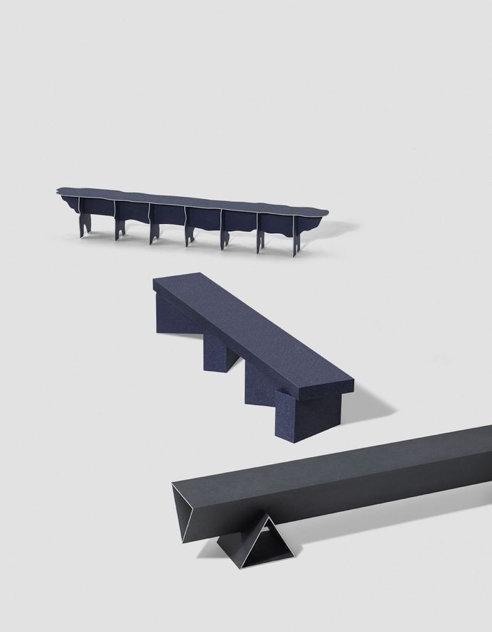 Solid Textile Board Benches by Max Lamb